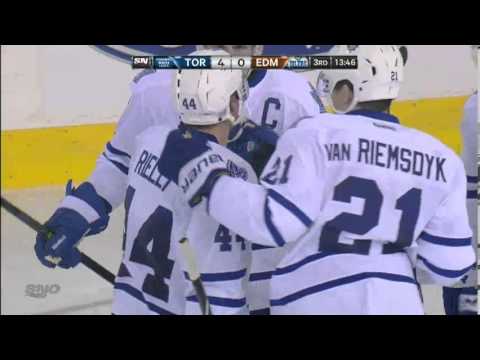Rielly off Kadri 4-0 Goal - Maple Leafs @ Oilers (Oct 29, 2013)