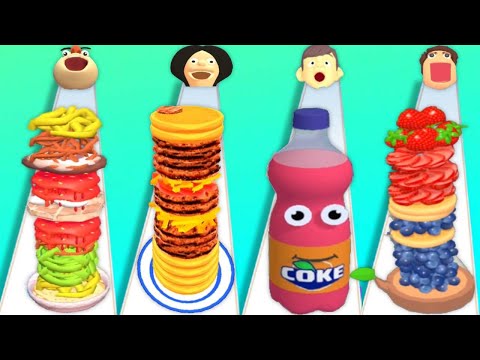 NOODLE RUN vs BURGER RUN vs JUICE RUN vs PANCAKE RUN - Quadruple Gameplay