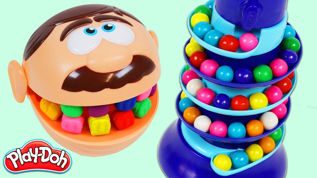 Feeding Mr. Play Doh Head Dubble Bubble Rainbow Gumballs!
