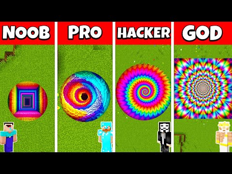Minecraft Rainbow Tunnel Pit Build Challenge - Noob vs Pro vs Hacker vs God Animation