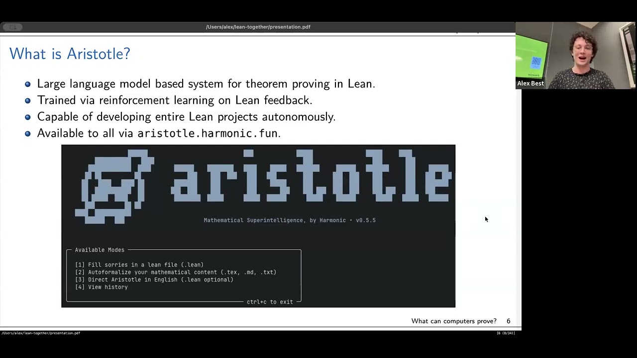 Alex Best - Aristotle, an AI theorem prover using Lean (Lean Together 2026)