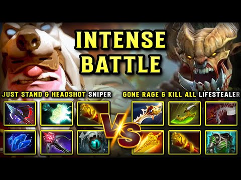 INTENSE CARRY BATTLE | Just Stand & Headshot Sniper Vs. Gon Rage & Kill All Lifestealer | 7.38c DOTA