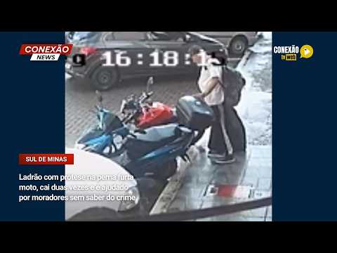 Vídeo: Ladrão com prótese na perna furta moto, cai duas vezes e é ajudado por moradores sem saber do crime.