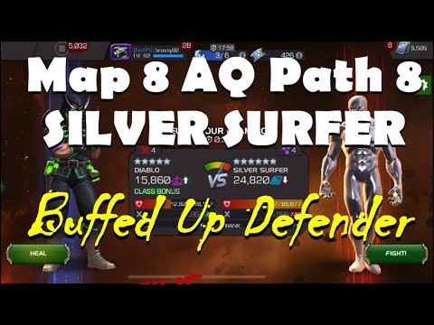 Silver Surfer with “Buffed Up Defender” on Path 8 of AQ Map 8 | Marvel Contest of Champions