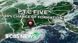 Tropical storm system strengthens over Gulf of Mexico; warnings issued for Texas and Louisiana coasts