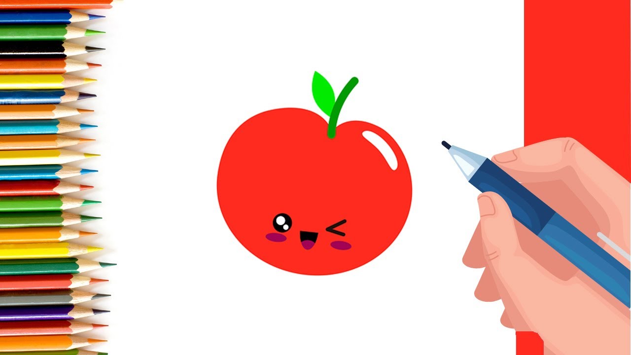 How to Draw easy Cartoon Apple step by step for Kids