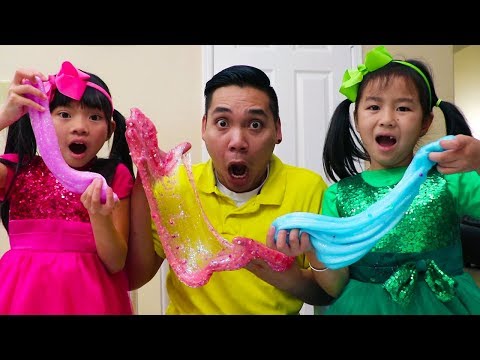 Jannie & Emma Making Satisfying Slime w/ Funny Colored Surprise Balloons Video