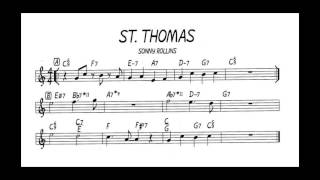 St. Thomas backing track play along Sonny Rollins (C key) score piano - guitar