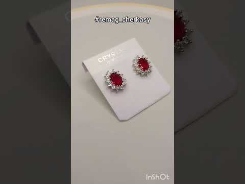 Подарок девушке Серьги с цирконами "Рубиновый овал" в серебристой оправе в коробочке - фото 3 - id-p2243075465