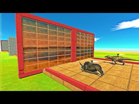 Animals vs Dinosaurs Race Through Blocks with Jet Engines - Animal Revolt Battle Simulator
