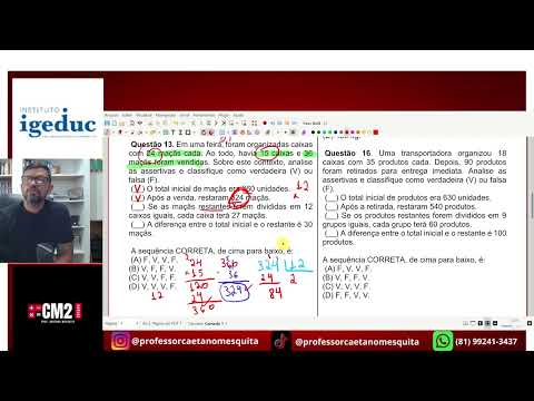 Prova de Matemática - Cargo Coveiro - Município de Jati CE Banca IGEDUC . Parte 1.