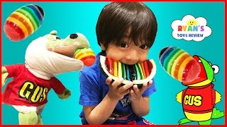 Hide and Seek Playing Chase with Gus The Gummy Gator! Kids playtime Rainbow Gummy Jello egg!