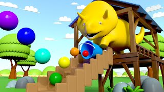 Dino plays bouncing balls and learns colors! - Learn with Dino the Dinosaur 👶 l Educational Cartoon
