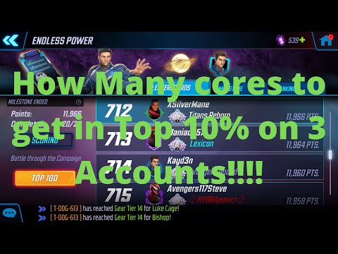Ikaris Endless Power Event - How many cores to Be in top 10% Marvel Strike Force - 3 Accts Reviewed!
