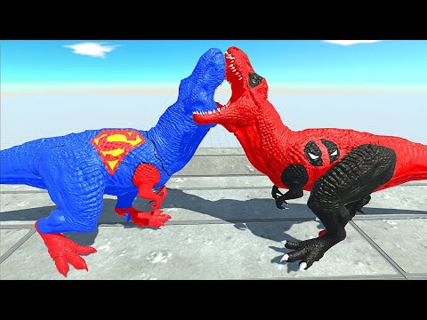 ALL SUPERMAN T-REX VS ALL DEAPOOL T-REX DEATH RUN - Animal Revolt Battle Simulator