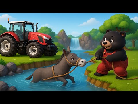 🐻💦 Oh No! Donkey Fell Into the River – Can Bear Farmer Save Him in Time? 🐻⚡| Vehicles Farm Animated