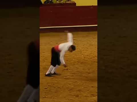 men jumping over a bull charging #bull vs man#epic bull fight