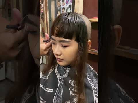Indonesian girl long to bob undercut,  | forced headshave haircut and eye brow|crying haircut