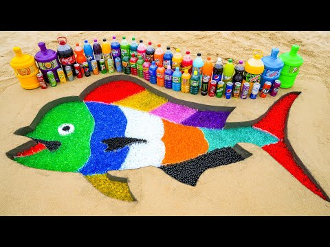How to make Rainbow Mahi Mahi Fish with Orbeez, Big Chupa Chups, Coca-Cola vs Mentos & Popular Sodas