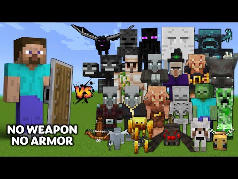 SculkCraft - Steve with shield vs Every mob in Minecraft (Java Edition) - ME vs All Mobs (No Armor, No weapons)