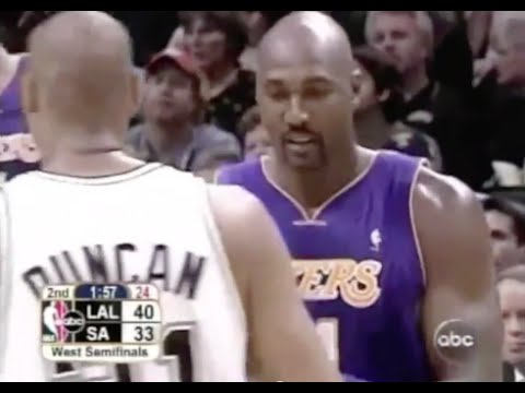 Karl Malone (Age 40) Defense on Tim Duncan - 2004 WCSF Game 5