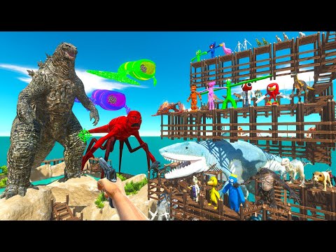 Parkour Rescue Mission Around King Shark and Fights Godzilla - Animal Revolt Battle Simulator