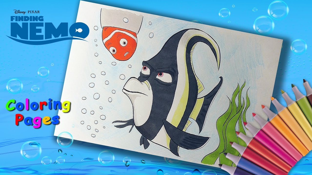 Coloring #FindingNemo Gill and Nemo Coloring Book Page Colored Markers