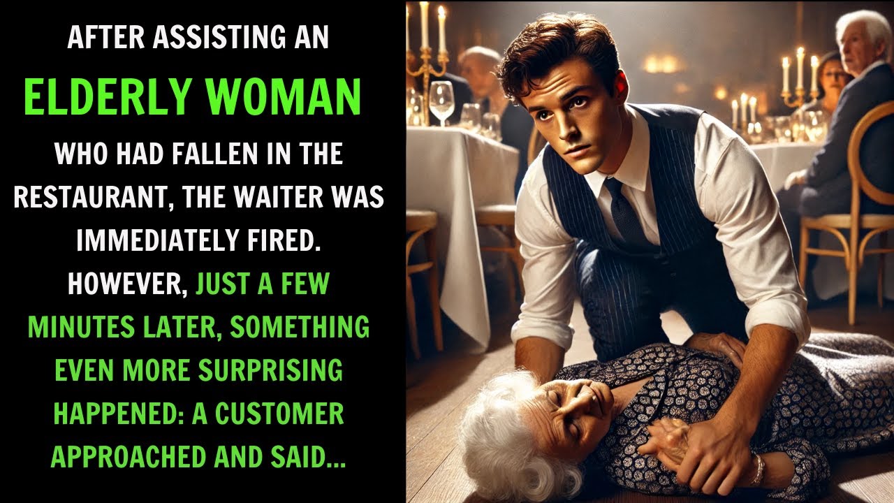 After helping an  elderly woman  who had fallen in the restaurant, the waiter was  fired  Soon after