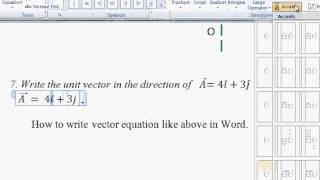 How to write vector equation in Word