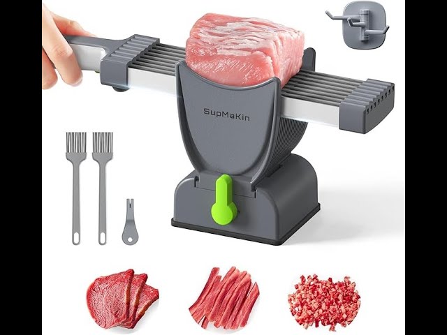 Vídeo relacionado con LeKuni Cortadora de Carne Cruda Fresca, Grosor Ajustable 2 o 4 mm, Rebanadora Manual Con Cepillo, Gancho, Afilador