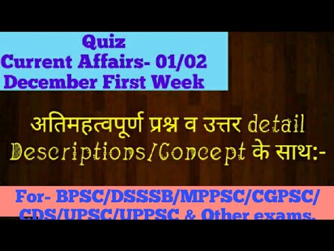 Current Affairs of December 2017 First Week , Part -01/02, with Descriptions..