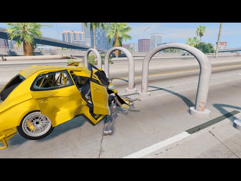 4K Cars vs bollards BeamNG.Drive Crashes