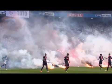 Ajax fans throw lots of pyro on the pitch 20.04.2014