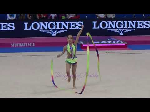 Azem AZHYBEKOVA (KGZ) ribbon - 2015 Stuttgart worlds Qualifs