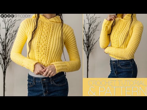 , title : 'Crochet Long Sleeve Cable Stitch Hoodie | Pattern & Tutorial DIY'