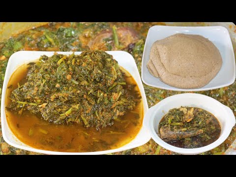 HOW TO MAKE BLACK NIGHTSHADE VEGETABLE SOUP + TOM BROWN SWALLOW RECIPE !! NIGERIAN FOOD EFO UDO...