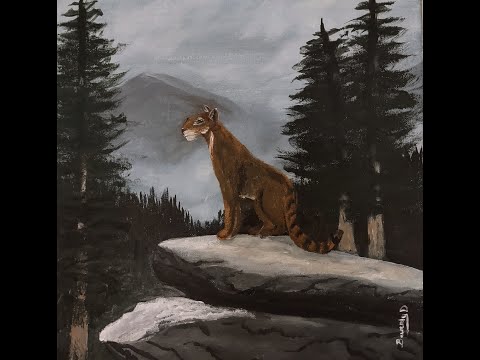 "Big Cat Mountain | Moody Forest Cliff Painting with Beverly D.  Painting Made Easy"