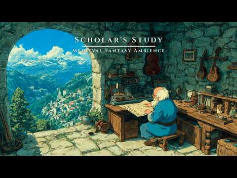 Enchanted Scholar's Study | Medieval Fantasy Ambience for Concentration