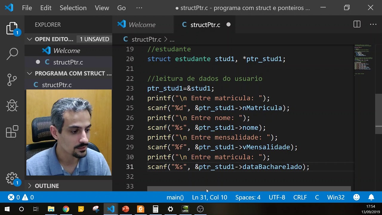 Programação em C com struct e ponteiro (para estrutura de dados)