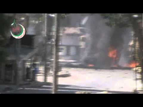 رصد لاحتراق دبابة لقوات النظام في مدينة اريحا بعد استهدافها  من قبل كتيبة أحرار اريحا