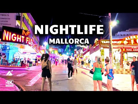 Night life in Magaluf, Mallorca- Spain, 4k HDR walking tour