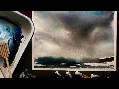 PAINT STORMY SKIES... SKY PRACTICE DAY 5. Atmospheric Watercolor Landscape Painting Watercolour Demo