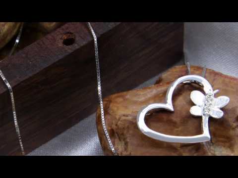 TELEIOS LUXE 18K WHITE GOLD 0.03 CT DIAMONDS HEART BUTTERFLY NECKLACE - TL0000153