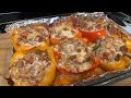 Deliciosos chiles rellenos con carne molida de res (pimiento Morron)