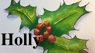 How to Paint Holly in Watercolor  Holiday Christmas Watercolour tutorial