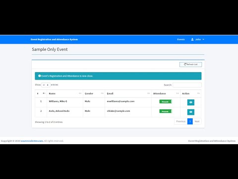 Event Registration and Attendance System using PHP/MySQLi with Source Code | SourceCodester