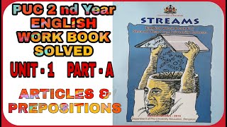 PUC 2ND  ENGLISH WORK BOOK SOLVED # ARTICLES AND PREPOSITIONS