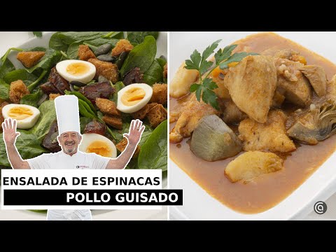 ENSALADA de ESPINACAS - POLLO GUISADO con ALCACHOFAS // Arguiñano
