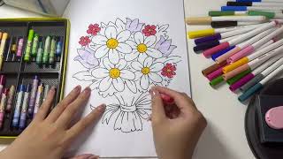 Hello everyone, today I will color a picture of a bouquet of 5 yellow daisies.