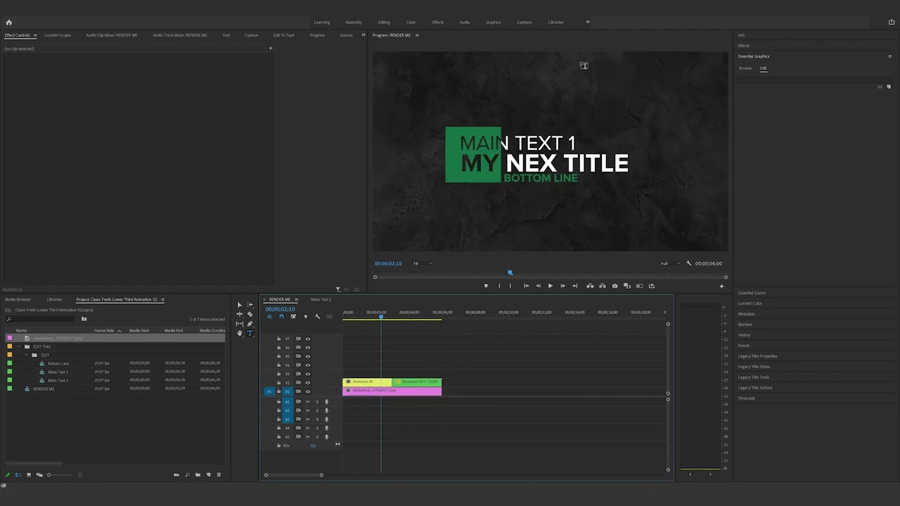 How to edit the Clean Fresh Lower Third Animation 02 in Premiere Pro
